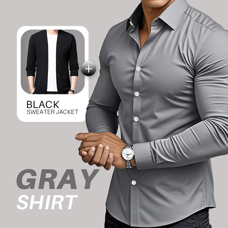 🔥Black Friday Mega-Angebot – 50 % Rabatt!🔥Einfarbige Herrenhemden mit Reverskragen und langen Ärmeln