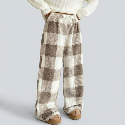🎅Letzter Tag: 50% Rabatt!🔥Winterliche Vintage-Karohose mit elastischem Bund, geradem Bein, locker, dick und warm🌟