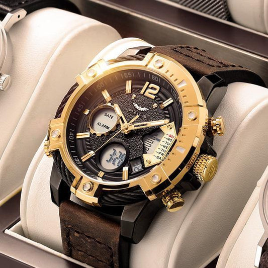 ⌚İki ekranlı, çok fonksiyonlu, 3 ATM'ye kadar su geçirmez erkek kuvars spor saati 