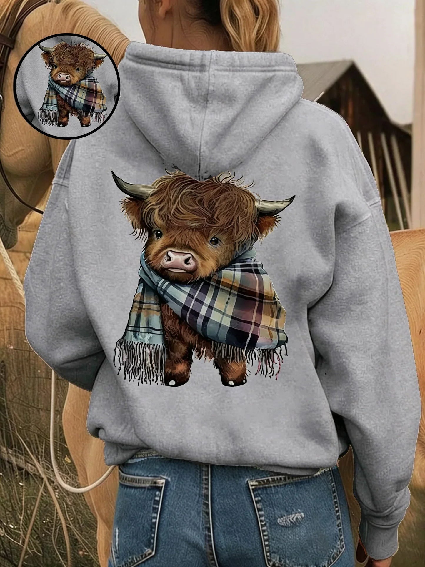 🎄🎅WEIHNACHTSANGEBOT 50 % RABATT!!🎁🦬Süßes Highland Cow Sweatshirt mit Kapuze und kuscheligem Fleecefutter