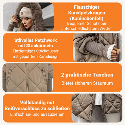 🔥HEIßER SALE 50% RABATT❄️🧥Damen Midi-Parka mit Strickärmeln