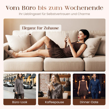 Damen zweiteiliges Set: Pulloverkleid mit Rollkragen und Unterkleid