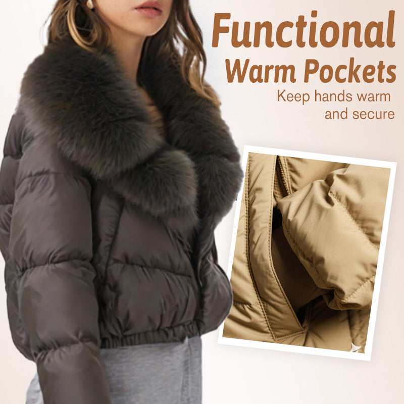 🍁Women's short, fashionable and warm jacket with faux fur collar