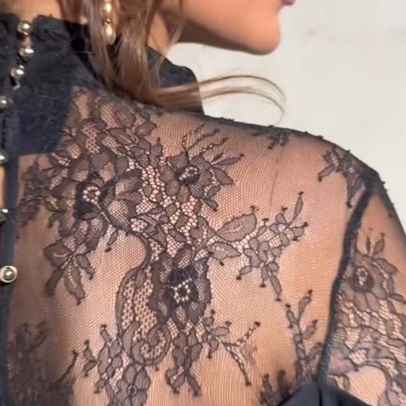 👗Women's elegant midi dress with stand-up collar and lace detail on the back