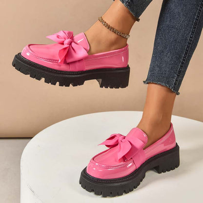Stylish, cute platform loafers with a bow