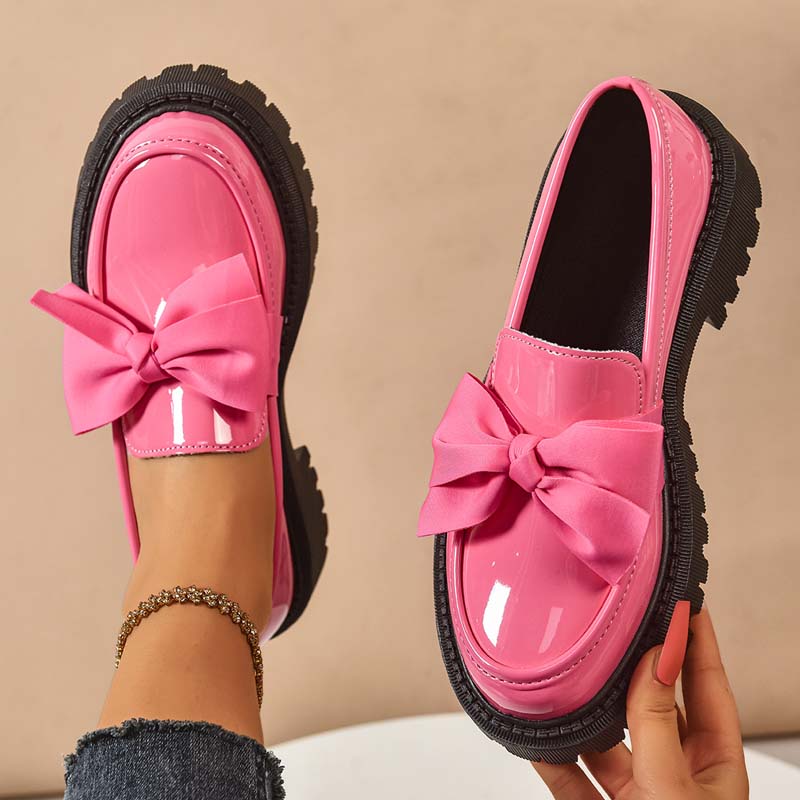 Stylish, cute platform loafers with a bow