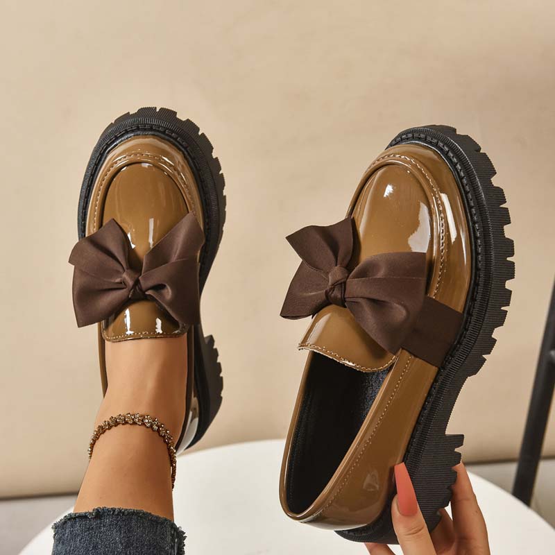 Stylish, cute platform loafers with a bow