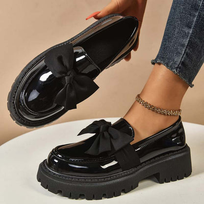 Stylish, cute platform loafers with a bow