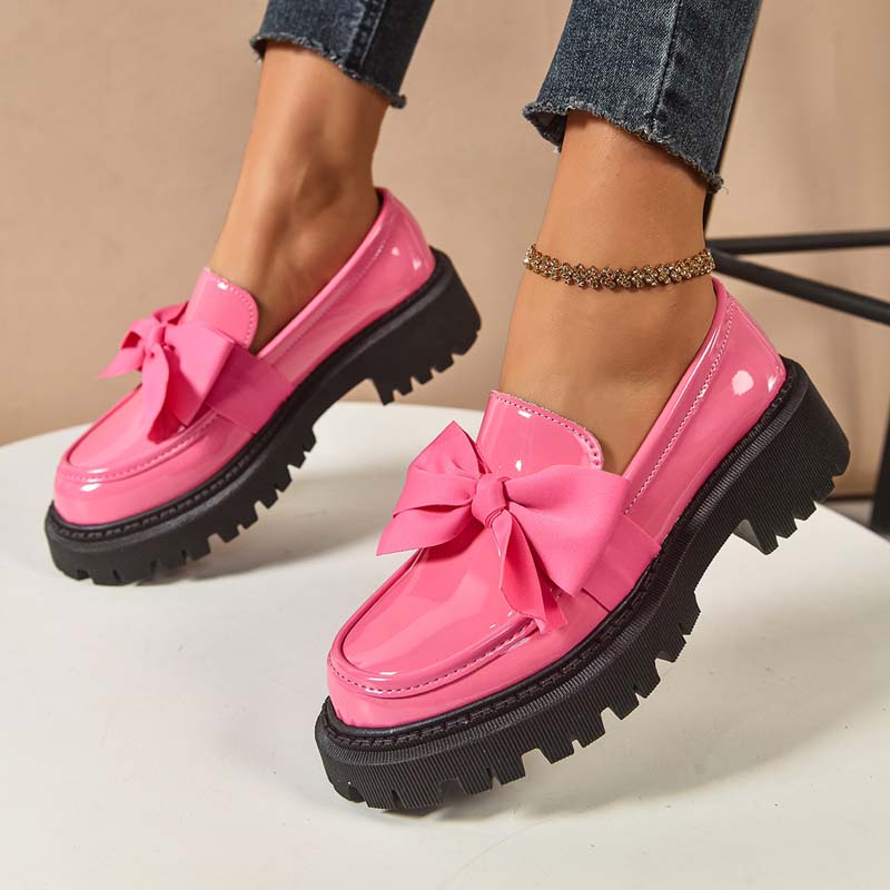 Stylish, cute platform loafers with a bow