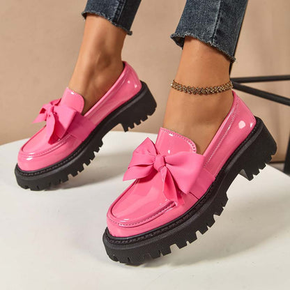 Stylish, cute platform loafers with a bow