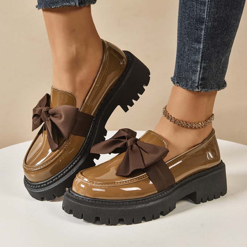 Stylish, cute platform loafers with a bow