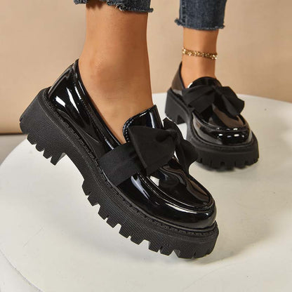 Stylish, cute platform loafers with a bow