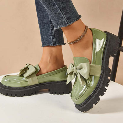 Stylish, cute platform loafers with a bow