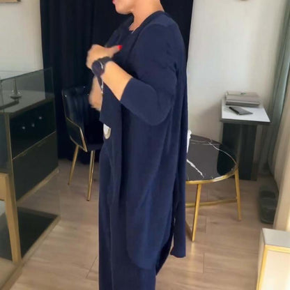 Elegantes 3-teiliges Set aus Longline-Cardigan, Top und Hose