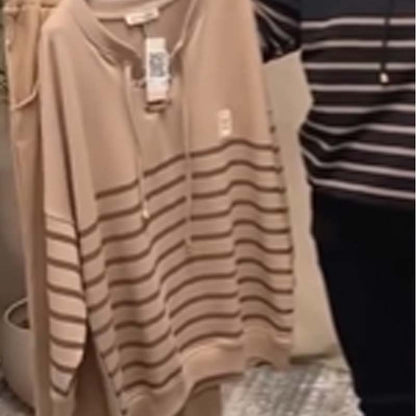 Casual striped top &amp; ankle-length trousers set