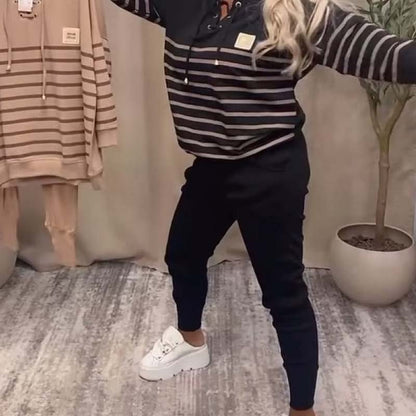 Casual striped top &amp; ankle-length trousers set