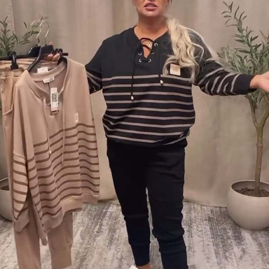 Lässiges gestreiftes Oberteil & knöchellange Hose im Set