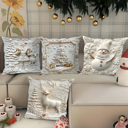 🎄 Neue 4-teilige Weihnachts-Kissenbezüge Set – Santa, Schneemann, Tannenbaum & Rentier Motive für Ihre Wohnzimmer-Dekoration