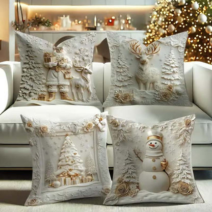 🎄 Neue 4-teilige Weihnachts-Kissenbezüge Set – Santa, Schneemann, Tannenbaum & Rentier Motive für Ihre Wohnzimmer-Dekoration