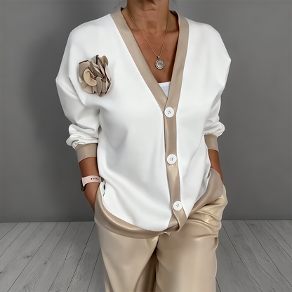 🔥Zeitlich begrenztes Angebot – 2-teiliges Damen-Set aus lässigem V-Ausschnitt-Top und High-Waist-Hose