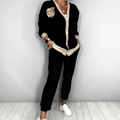 🔥Zeitlich begrenztes Angebot – 2-teiliges Damen-Set aus lässigem V-Ausschnitt-Top und High-Waist-Hose