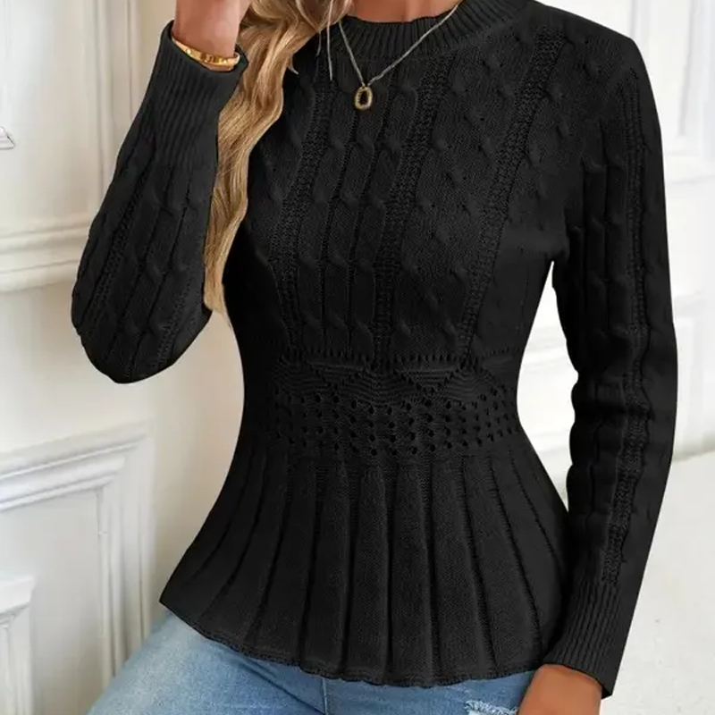 🎅🔥Kauf 2 Artikel versandkostenfrei⏳Damen Pullover mit grobem Strick, Rundhalsausschnitt und Peplum-Saum