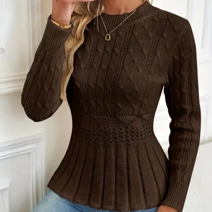 🎅🔥Kauf 2 Artikel versandkostenfrei⏳Damen Pullover mit grobem Strick, Rundhalsausschnitt und Peplum-Saum
