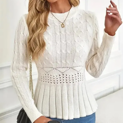 🎅🔥Kauf 2 Artikel versandkostenfrei⏳Damen Pullover mit grobem Strick, Rundhalsausschnitt und Peplum-Saum