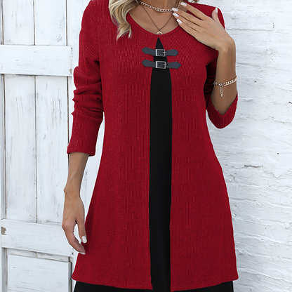 💃🌸Women's A-line dress, knee-length, with a hint of a two-piece look