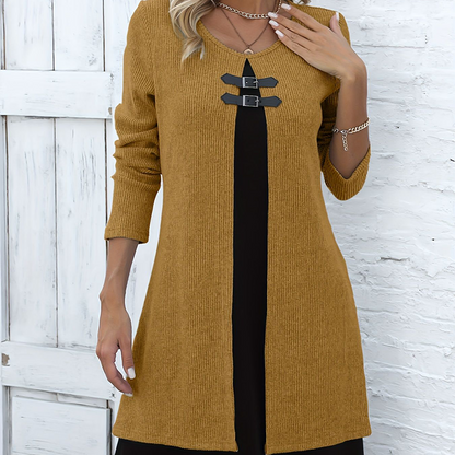 💃🌸Women's A-line dress, knee-length, with a hint of a two-piece look