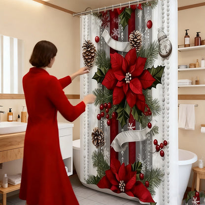 🎄Noel'de %50 İndirim 🎉Noel Kırmızı Baskılı Tatil Duş Perdesi