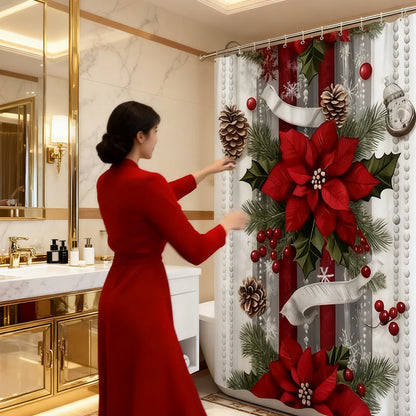 🎄Noel'de %50 İndirim 🎉Noel Kırmızı Baskılı Tatil Duş Perdesi