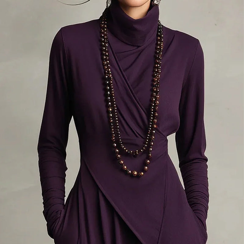 💖Black Friday Mega Deal – 50% off!💖Women's elegant maxi dress with high collar and asymmetrical draping