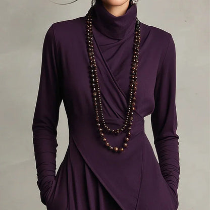 💖Black Friday Mega Deal – 50% off!💖Women's elegant maxi dress with high collar and asymmetrical draping