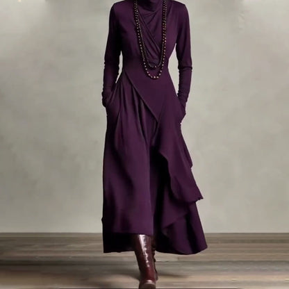 💖Black Friday Mega Deal – 50% off!💖Women's elegant maxi dress with high collar and asymmetrical draping