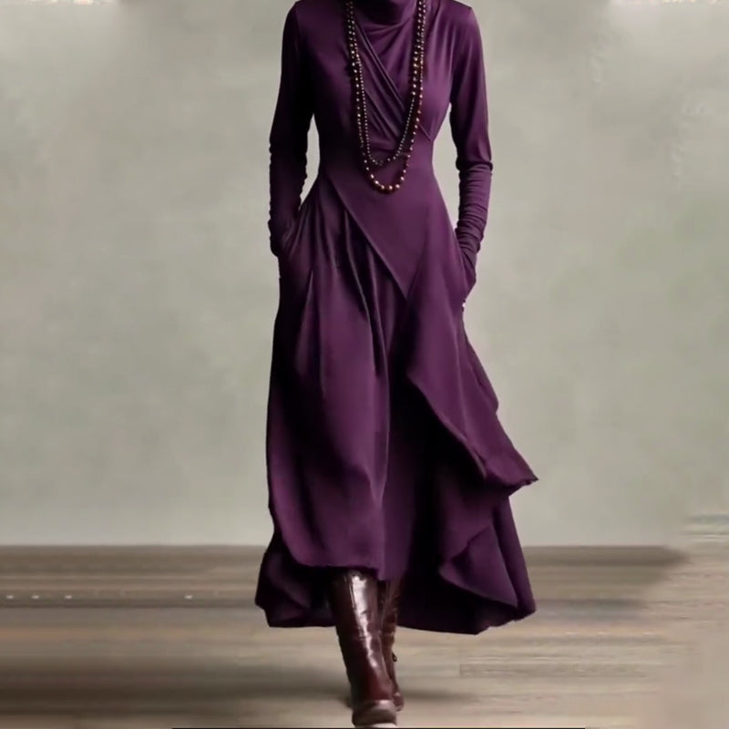 💖Black Friday Mega Deal – 50% off!💖Women's elegant maxi dress with high collar and asymmetrical draping