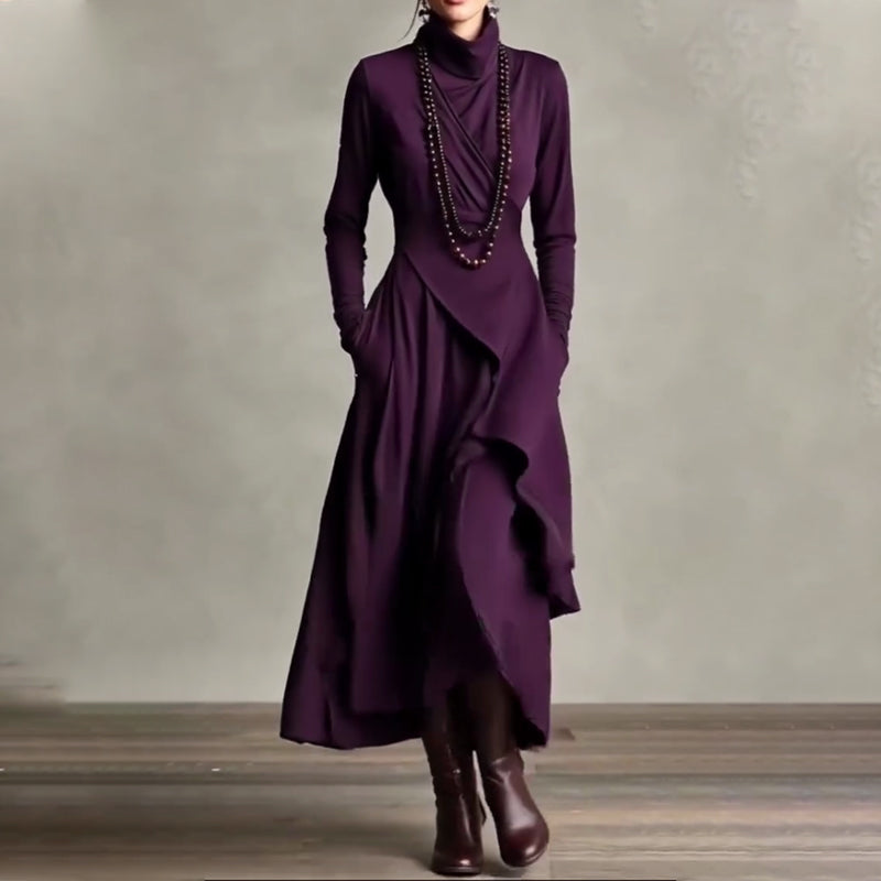 💖Black Friday Mega Deal – 50% off!💖Women's elegant maxi dress with high collar and asymmetrical draping