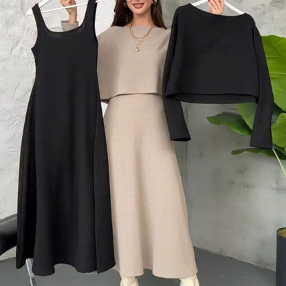 🔥Yeni Ürünler Özel Kampanyası – Kadınlar için 2 Parçalı Örgü Kıyafet: İnce Askılı Midi Elbise ve Crop Top🚛Ücretsiz Kargo