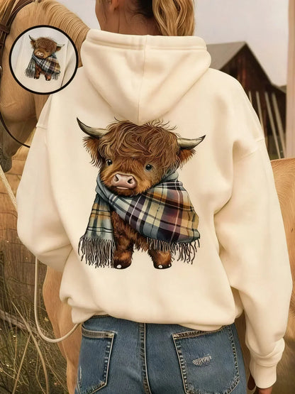 🎄🎅WEIHNACHTSANGEBOT 50 % RABATT!!🎁🦬Süßes Highland Cow Sweatshirt mit Kapuze und kuscheligem Fleecefutter