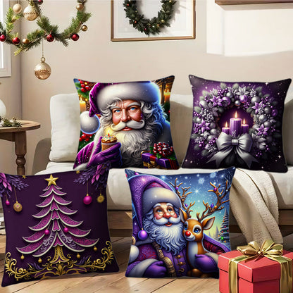 🎄 Neue 4-teilige Weihnachts-Kissenbezüge Set – Santa, Schneemann, Tannenbaum & Rentier Motive für Ihre Wohnzimmer-Dekoration