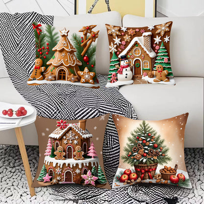 🎄 Neue 4-teilige Weihnachts-Kissenbezüge Set – Santa, Schneemann, Tannenbaum & Rentier Motive für Ihre Wohnzimmer-Dekoration